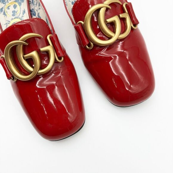 GUCCI Victoire Marmont GG Red Vernice Heel Size 37.5 Patent Leather Loafers - Picture 5 of 13
